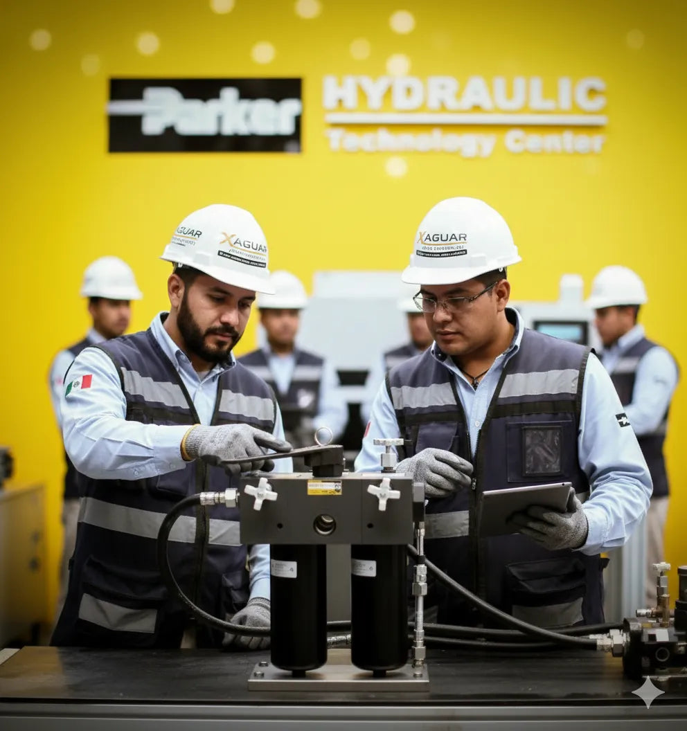 Expertos analizando un sistema filtración de aceite y ofreciendo servicio técnico en la CDMX a través del Distribuidor Parker.  